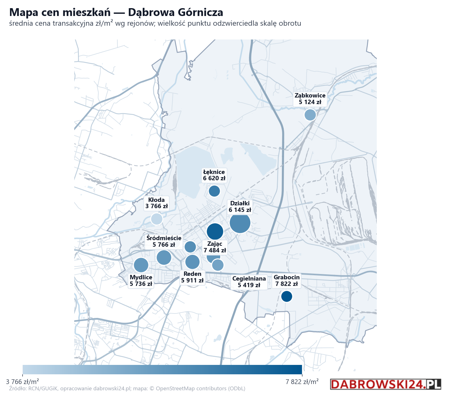 Mapa cen mieszkań - Dąbrowa Górnicza
