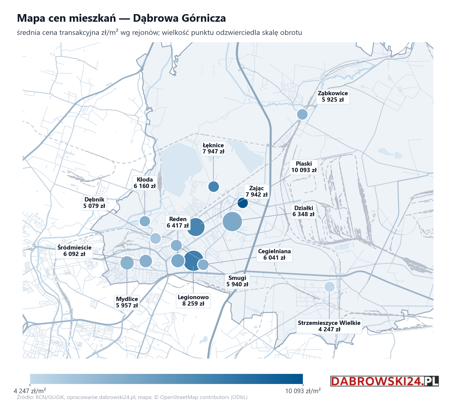 Mapa cen mieszkań - Dąbrowa Górnicza
