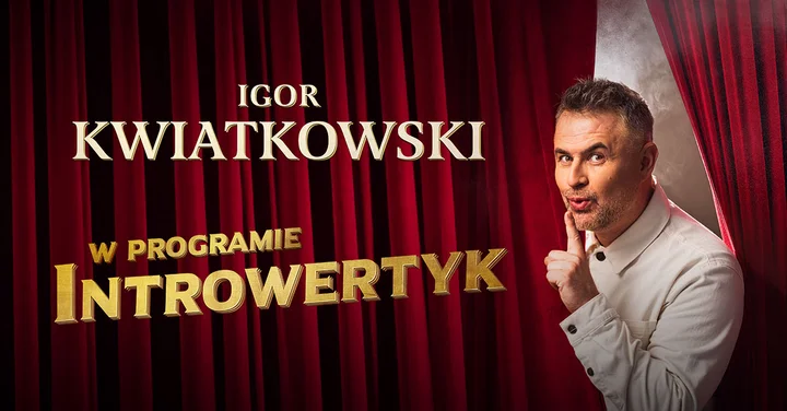Obrazek przedstawia grafikę promocyjną wydarzenia Stand-up Igora Kwiatkowskiego Introwertyk w Dąbrowie Górniczej