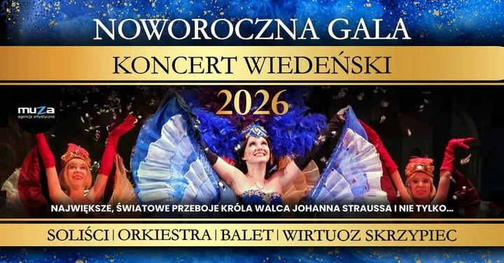 Obrazek przedstawia grafikę promocyjną wydarzenia Koncert wiedeński — Noworoczna Gala w Dąbrowie Górniczej