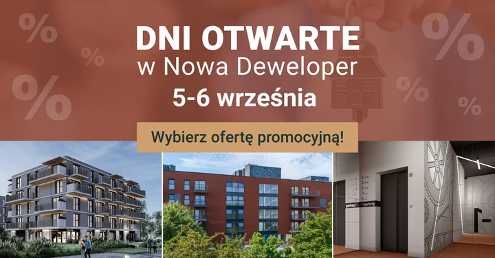 Obrazek przedstawia grafikę promocyjną wydarzenia Dni otwarte Nowa Deweloper — dni sprzedaży i konsultacji 5–6 września