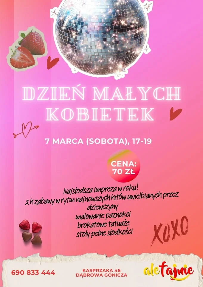 Grafika promocyjna wydarzenia DZIEŃ MAŁYCH KOBIETEK — impreza dla dziewczyn w Dąbrowie Górniczej