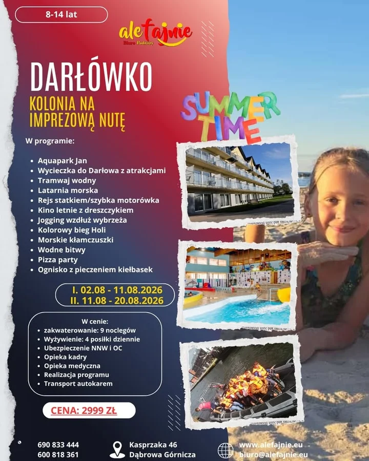 Grafika promocyjna wydarzenia Fajna Kolonia na Imprezową Nutę — Darłówko (11–20 sierpnia)