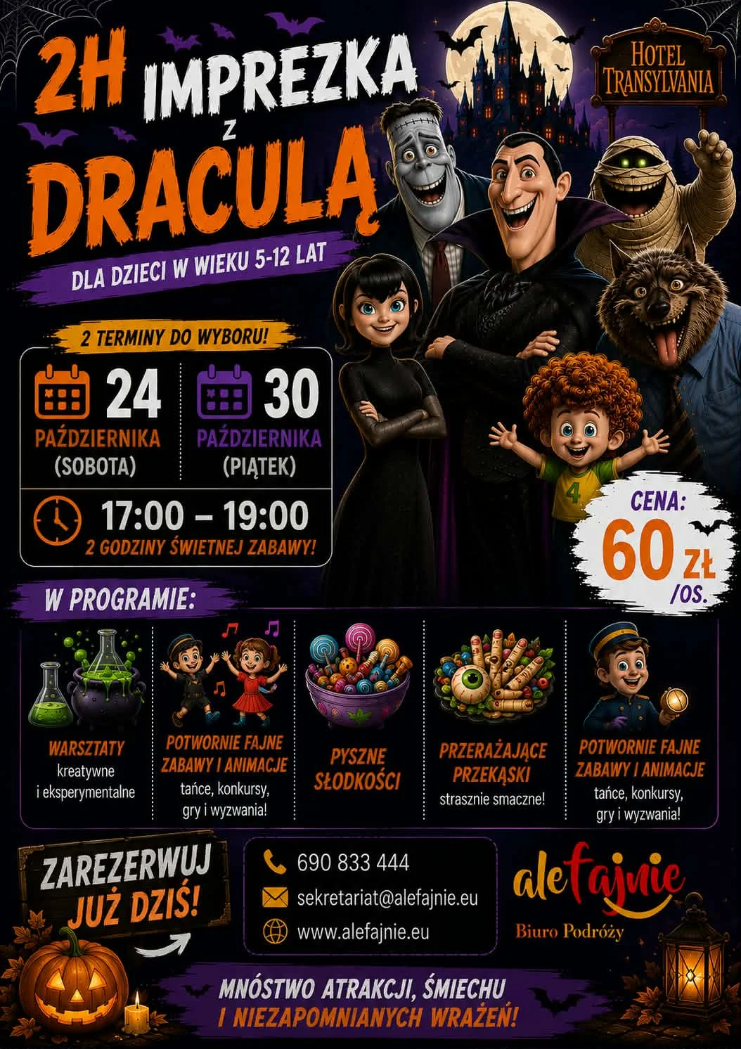 Grafika promocyjna wydarzenia Halloweenowa Imprezka z Draculą w Dąbrowie