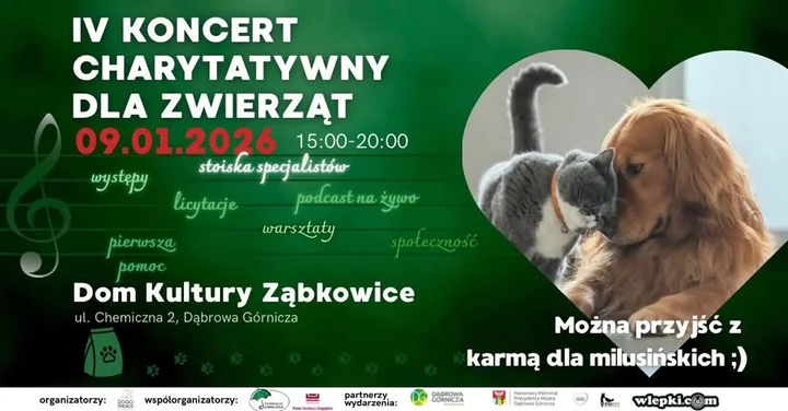 Grafika promocyjna wydarzenia IV Koncert Charytatywny dla Zwierząt — Dom Kultury Ząbkowice