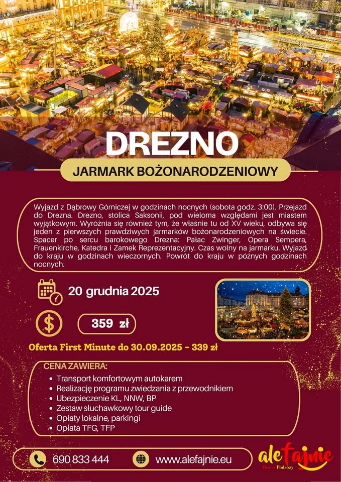 Grafika promocyjna wydarzenia Jarmark Bożonarodzeniowy Drezno — wyjazd z Dąbrowy Górniczej