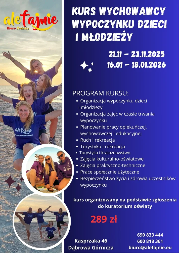 Obrazek przedstawia grafikę promocyjną wydarzenia Kurs wychowawcy kolonijnego — terminy i informacje organizacyjne