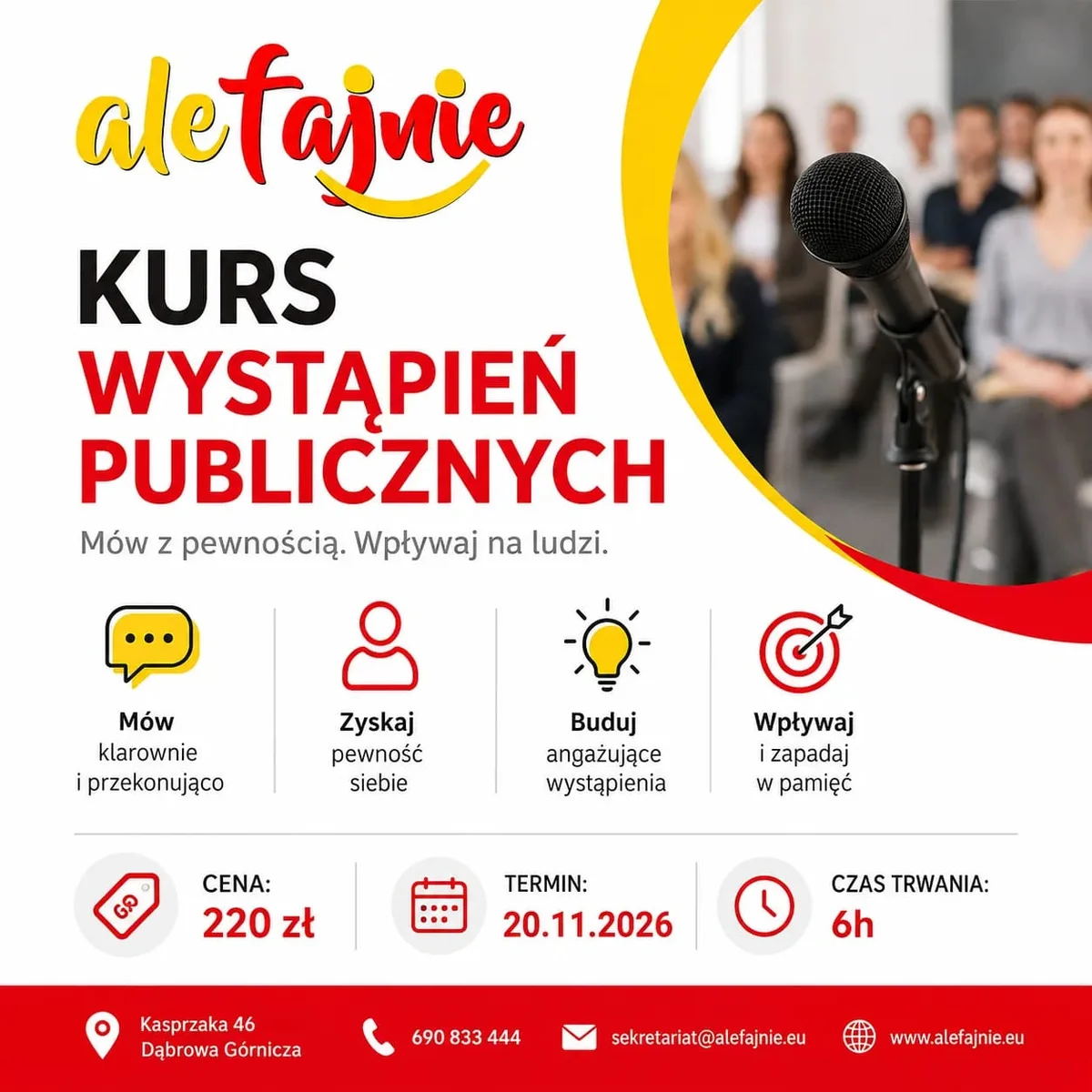 Grafika promocyjna wydarzenia Kurs Wystąpień Publicznych w Dąbrowie Górniczej