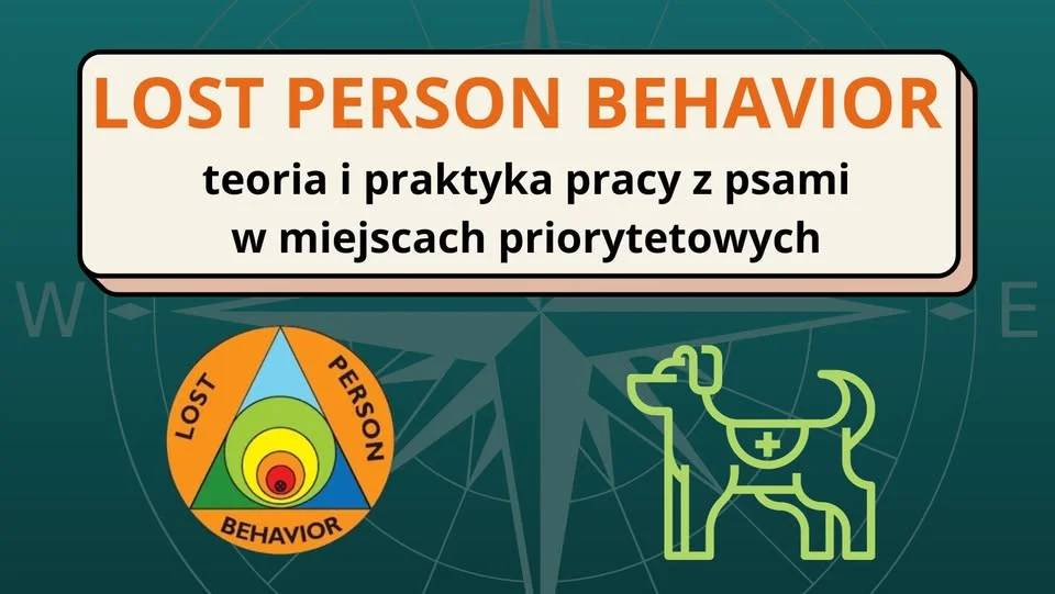 Obrazek przedstawia grafikę promocyjną wydarzenia Szkolenie z pracy psów ratowniczych i zachowań osób zaginionych