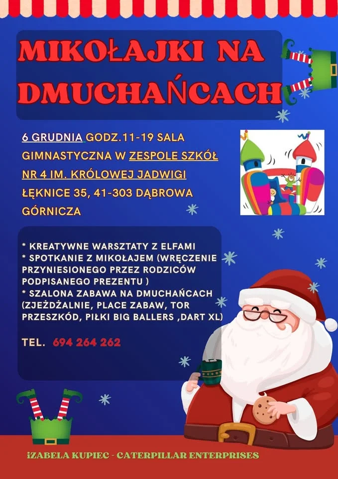 Grafika promocyjna wydarzenia MIKOŁAJKI NA DMUCHAŃCACH — Hala Sportowa Zespołu Szkół nr 4 w Łęknicach