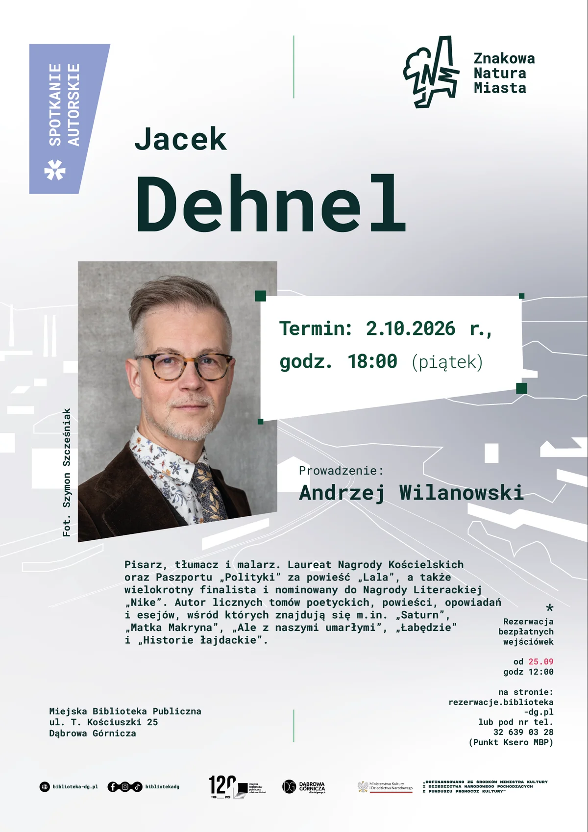 Grafika promocyjna wydarzenia Spotkanie autorskie z Jackiem Dehnelem