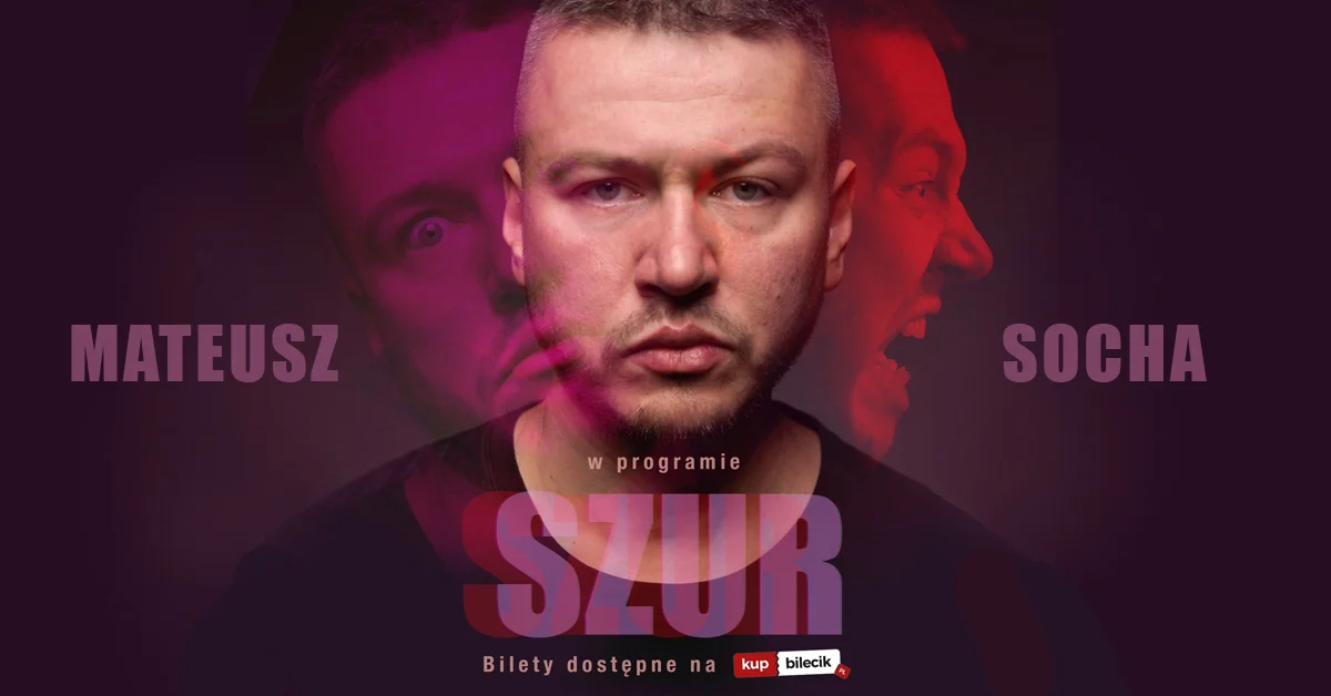 Grafika promocyjna wydarzenia Stand-up Mateusza Sochy w Dąbrowie Górniczej