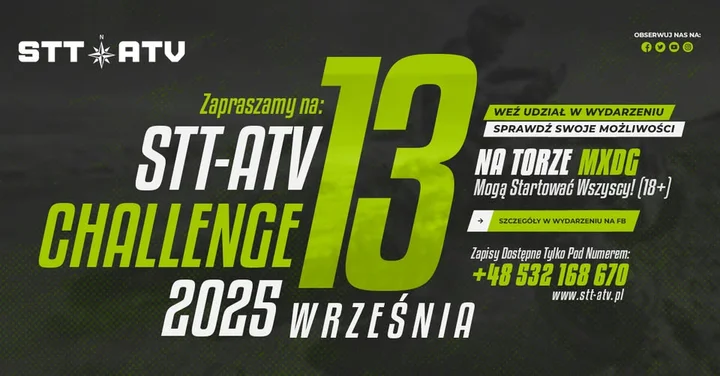 Obrazek przedstawia grafikę promocyjną wydarzenia Pożegnanie wakacji na torze MXDG – STT-ATV CHALLENGE 2025