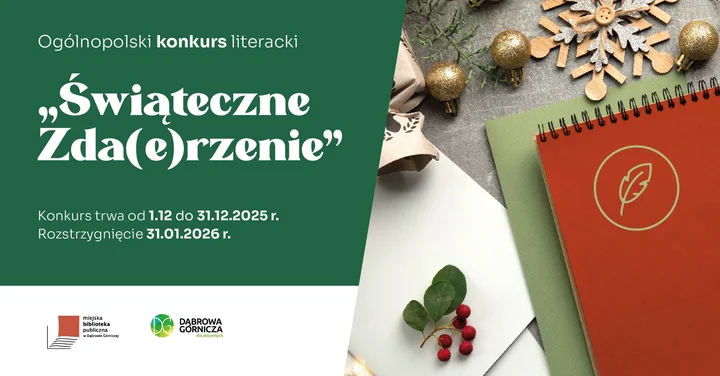 Grafika promocyjna wydarzenia Świąteczne zda(e)rzenie — ogólnopolski konkurs literacki