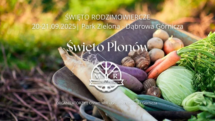 Obrazek przedstawia grafikę promocyjną wydarzenia Dożynki i święto plonów w Dąbrowie Górniczej – 20 września 2025