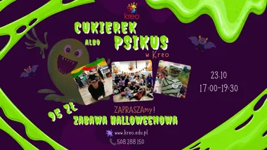 Grafika promocyjna wydarzenia Cukierek albo psikus w Kreo: kreatywne Halloween