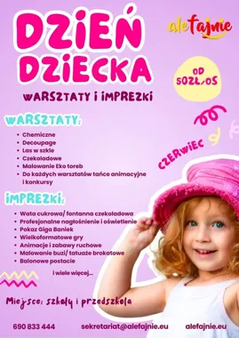 Grafika promocyjna wydarzenia Dzień Dziecka Warsztaty i Imprezki — rodzinne warsztaty, piknik i zabawa z DJ-em