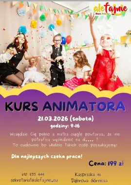 Grafika promocyjna wydarzenia Kurs Animatora Czasu Wolnego — jednodniowe szkolenie w Dąbrowie Górniczej