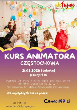 Grafika promocyjna wydarzenia KURS ANIMATORA – CZĘSTOCHOWA