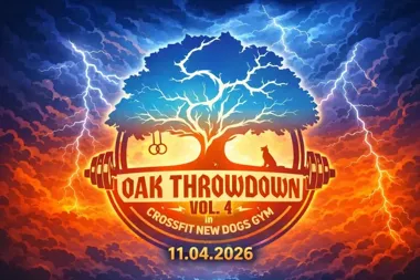 Grafika promocyjna wydarzenia Oak Throwdown vol. 4 — zawody drużyn mieszanych w Crossfit New Dogs Gym