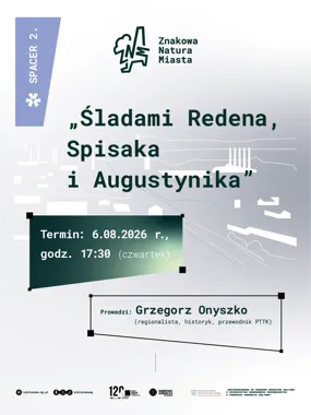 Grafika promocyjna wydarzenia Spacer historyczno-literacki „Śladami Redena, Spisaka i Augustynika”