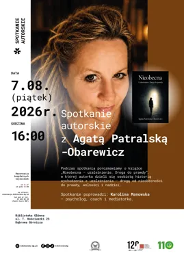 Grafika promocyjna wydarzenia Spotkanie autorskie z Agatą Patralską-Obarewicz
