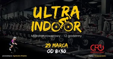 Grafika promocyjna wydarzenia ULTRA Indoor — 12‑godzinny maraton rowerowy w Centrum Formy