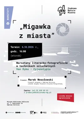 Grafika promocyjna wydarzenia Warsztaty literacko-fotograficzne „Migawka z miasta”