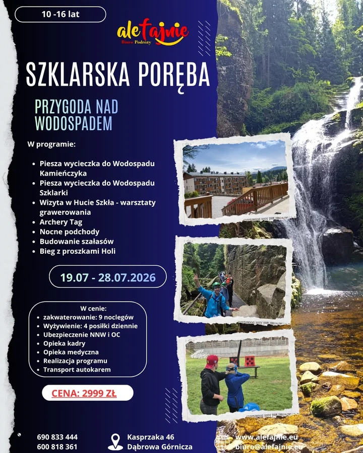 Grafika promocyjna wydarzenia Wakacyjna przygoda nad Wodospadem – Szklarska Poręba (19–28 lipca 2026)
