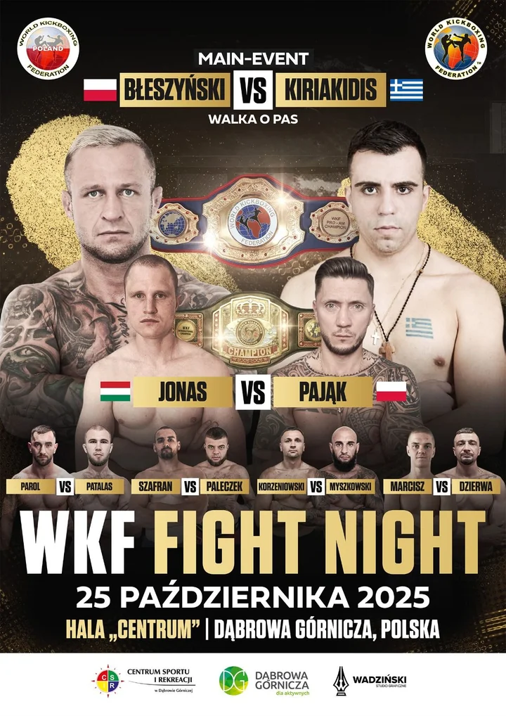 Obrazek przedstawia grafikę promocyjną wydarzenia Gala walk WKF FIGHT NIGHT w Dąbrowie Górniczej