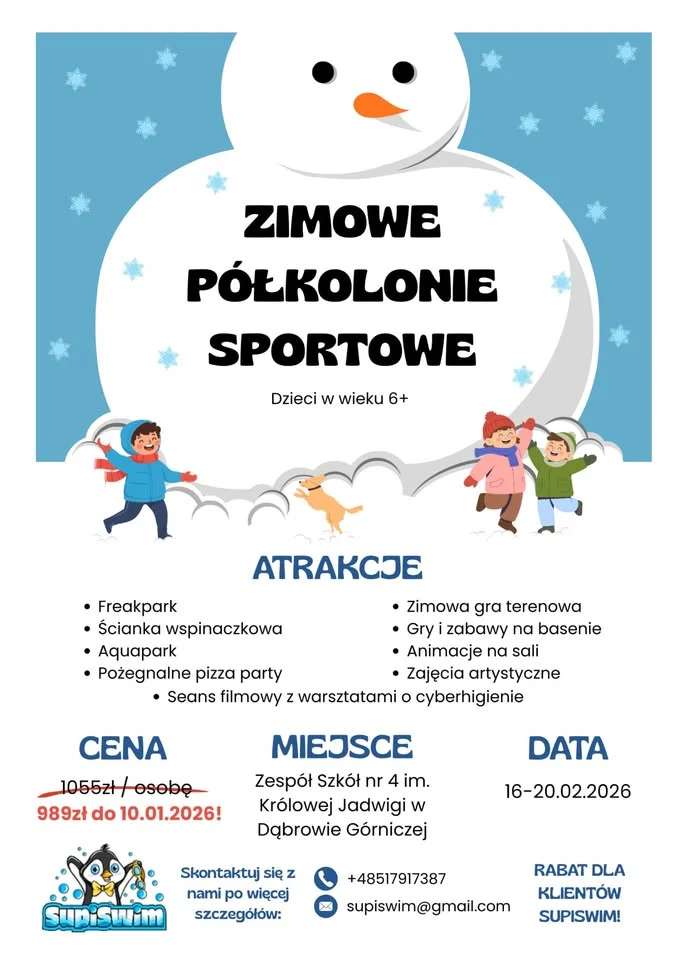 Grafika promocyjna wydarzenia Zimowe Półkolonie Sportowe — Dąbrowa Górnicza 2026