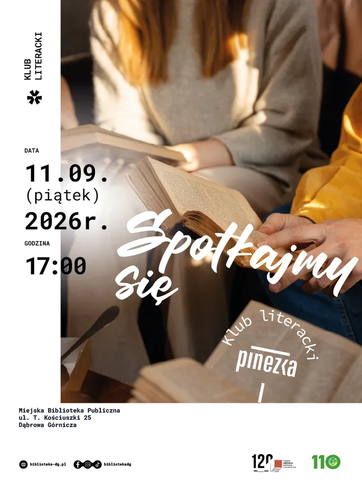 Grafika promocyjna wydarzenia Klub Literacki „Pinezka”