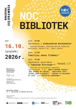 Noc Bibliotek w Dąbrowie Górniczej: książki, film i muzyka